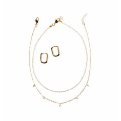 Комплект бижутерии VERUSCHKA JEWELRY: цепь, серьги, колье, жемчуг пресноводный, фианит, размер кольца: безразмерное, размер колье/цепочки 36 см, золотой