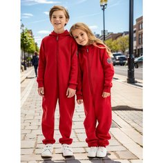 Комбинезон Kogankids Комбинезон детский из футера с начесом, открытая стопа, размер 134 / 9 лет, красный