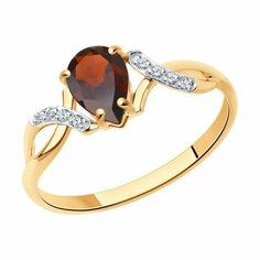 Кольцо Diamant online, красное золото, 585 проба, гранат, фианит, размер 17, ширина 6 мм, красный