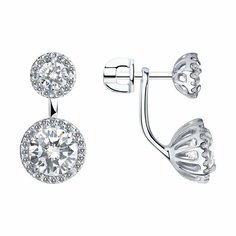 Серьги трансформеры, пусеты Diamant online, серебро, 925 проба, фианит, длина 0.65 см, , прозрачный