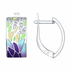 Серьги Diamant online, серебро, 925 проба, фианит, эмаль, длина 1.7 см, , мультиколор, бесцветный