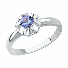 Кольцо Diamant online, белое золото, 585 проба, танзанит, бриллиант, размер 16.5, голубой