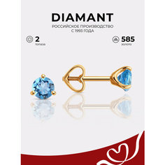 Серьги пусеты Diamant, красное золото, 585 проба, топаз, размер 5 мм, , золото