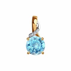 Подвеска Diamant online, красное золото, 585 проба, топаз, бриллиант, размер 1.2 см., голубой