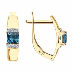 Серьги Diamant online, красное золото, 585 проба, Лондон топаз, фианит, длина 1.7 см, , голубой