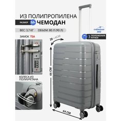 Чемодан , 90 л, размер M+, светло-серый Chemodan 360
