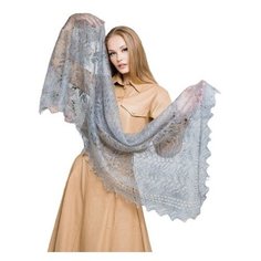 Платок Русские мотивы для женщин,150х70 см, серый