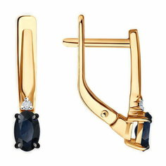 Серьги Diamant online, красное золото, 585 проба, сапфир, бриллиант, длина 1.7 см, , темно-синий