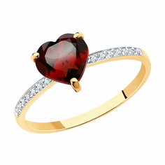 Кольцо Diamant online, красное золото, 585 проба, родирование, гранат, фианит, размер 17, ширина 8 мм, красный