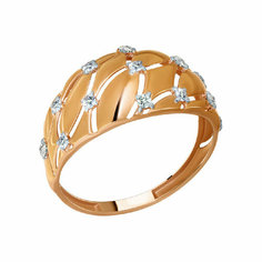 Кольцо EFREMOV, красное золото, 585 проба, фианит, размер 17, золотистый, красный