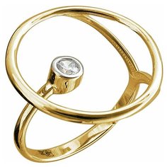 Кольцо Эстет, желтое золото, 585 проба, родирование, фианит, размер 18.5, бесцветный