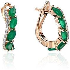 Серьги Эстет, красное золото, 585 проба, фианит, агат, , зеленый