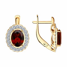 Серьги Diamant online, красное золото, 585 проба, фианит, гранат, длина 1.8 см, , красный