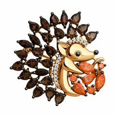 Брошь Diamant online, серебро, 925 проба, золочение, фианит, раухтопаз, размер 3.1 см., , мультиколор