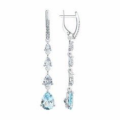 Серьги Diamant online, серебро, 925 проба, топаз, фианит, длина 5.6 см, , голубой