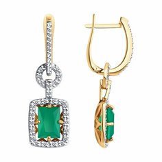 Серьги трансформеры Diamant online, красное золото, 585 проба, фианит, агат, длина 3 см, , бирюзовый
