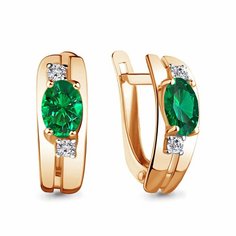 Серьги Diamant online, серебро, 925 проба, золочение, фианит, изумруд синтетический, длина 1.4 см, , зелeный