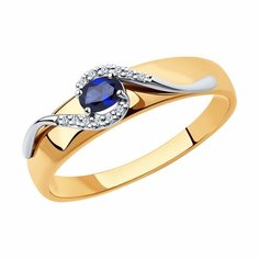 Кольцо Diamant online, красное золото, 585 проба, сапфир, бриллиант, размер 18, темно-синий