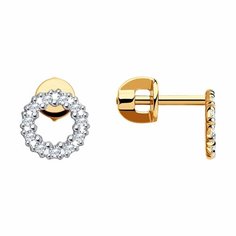 Серьги пусеты Diamant online, красное золото, 585 проба, фианит, длина 1 см, , прозрачный