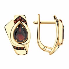 Серьги Diamant online, красное золото, 585 проба, фианит, гранат, длина 1.7 см, , красный