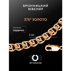 Цепь Бронницкий Ювелир, золото, 375 проба, длина 50 см, средний вес 2.45 г, , золотистый