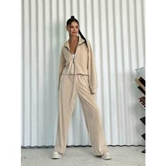 Костюм спортивный MATRESHKA_LOVE Комплект спортивный велюровый MATRESHKA_LOVE, плюшевый костюм, теплый мягкий, размер 42, бежевый
