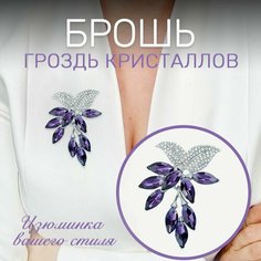 Брошь, хрусталь, фиолетовый, серебряный Нет бренда