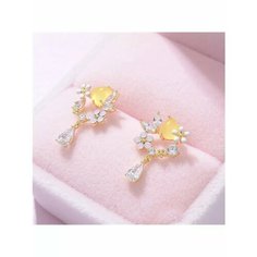 Серьги пусеты, жемчуг имитация, фианит, розовый, белый, золотой be Self True Jewel