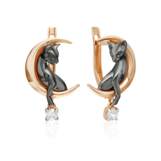 Серьги с подвесками PLATINA, красное золото, 585 проба, родирование, фианит, , черный