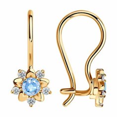 Серьги Diamant online, красное золото, 585 проба, фианит, длина 1.5 см, , голубой