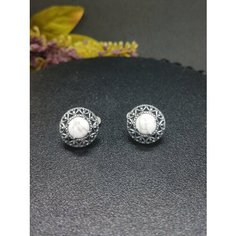 Серьги Малахит 777, кахолонг, молочный
