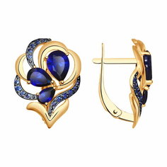 Серьги Diamant online, красное золото, 585 проба, фианит, корунд, длина 2 см, , темно-синий