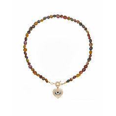 Колье Strekoza Collection, яшма, циркон, длина 42 см, коричневый