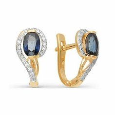 Серьги Dewi, красное золото, 585 проба, сапфир, бриллиант синтетический, размер 8 мм, длина 1.4 см, , синий