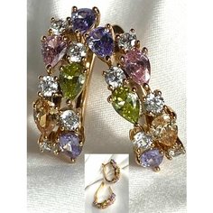 Серьги Florento, хрусталь, кристалл, золотой, желтый, розовый, зеленый