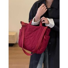 Сумка шоппер , фактура стеганая, винный Нет бренда