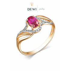 Кольцо Dewi, красное золото, 585 проба, бриллиант, рубин, размер 16.5, ширина 16.5 мм, золотой