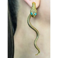 Серьги Starfallshop, славянский оберег, фианит, Swarovski Zirconia, размер 77 мм, изумрудный в золоте