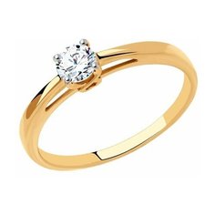 Кольцо помолвочное Diamant online, красное золото, 585 проба, фианит, размер 17.5, ширина 4 мм, прозрачный