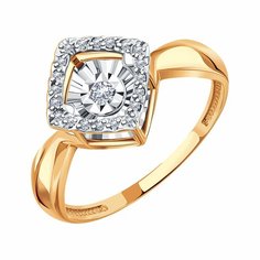 Кольцо Diamant online, красное золото, 585 проба, бриллиант, размер 17, прозрачный