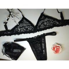 Комплект нижнего белья Кружево, размер 44, черный Нет бренда