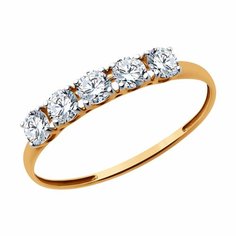 Кольцо дорожка Diamant online, красное золото, 585 проба, фианит, размер 18, ширина 3 мм, прозрачный