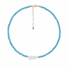 Колье Strekoza Collection, жемчуг барочный, бирюза, длина 40 см, белый/бирюзовый