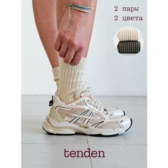 Носки TENDEN, комплект, 2 пары, размер 36-39, хаки, бежевый