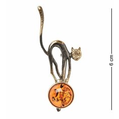 Брошь Народные промыслы, янтарь, 1 шт., бронза