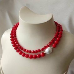 Колье Mia Diva, жемчуг барочный, коралл, длина 45 см, красный/белый