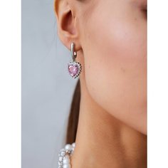 Серьги By Kanarskaya E., стекло, кристалл, фианит, размер 12 мм, розовый, серебряный, серый