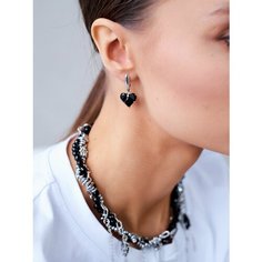 Серьги By Kanarskaya E., кристалл, фианит, искусственный камень, размер 5 мм, черный, серебряный