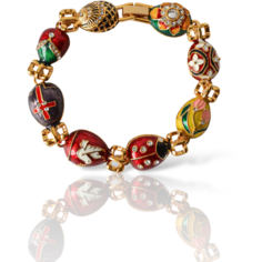 Браслет-цепочка СВ, кристаллы Swarovski, эмаль, 1 шт., размер 19 см, размер one size, диаметр 9.5 см, золотистый, красный, желтый