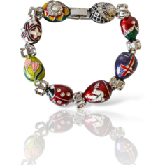 Браслет СВ, кристаллы Swarovski, эмаль, 1 шт., размер 19 см, размер one size, диаметр 9.5 см, красный, желтый, серебристый